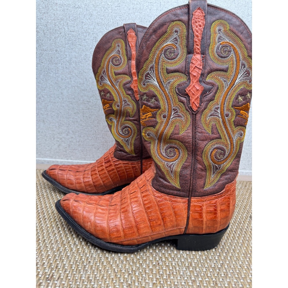 El General 1901 Caiman Leather Cowboy Boots — Men's 8.5 — Cognac/Brown